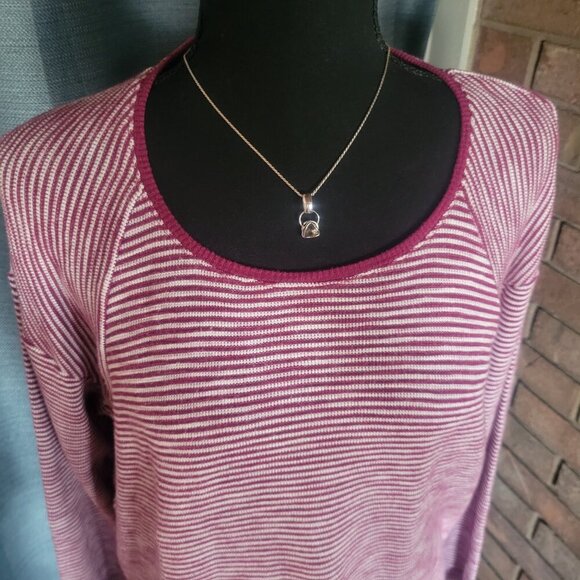 J JILL Textured Terry Knit Long Sleeve Tunic Striped Top Berry/White - size M - Picture 3 of 10